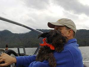 Our dog Gretchen on Lake Jocassee